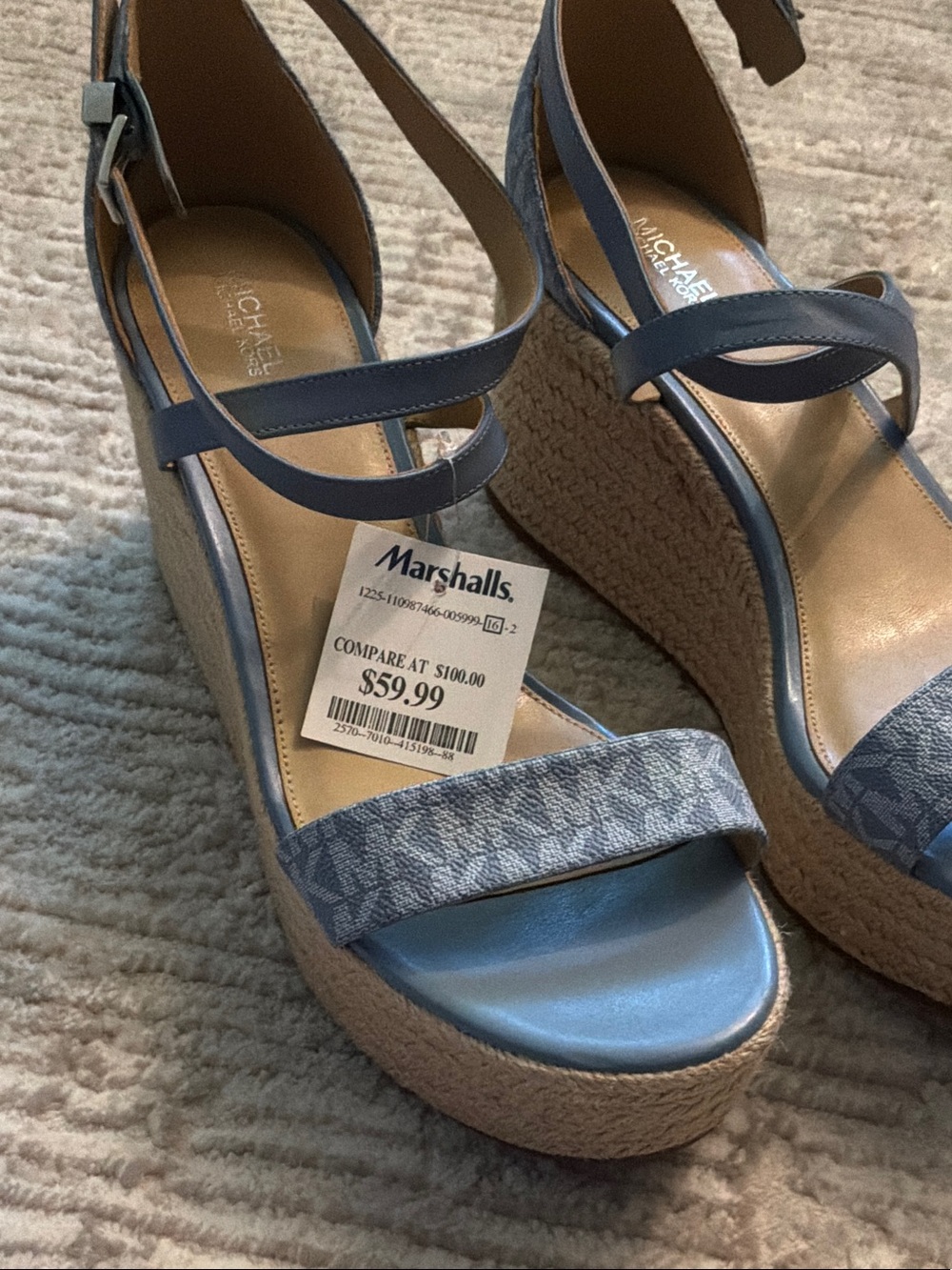 Michael Kors Light Blue Espadrille Platform Wedge Sandals